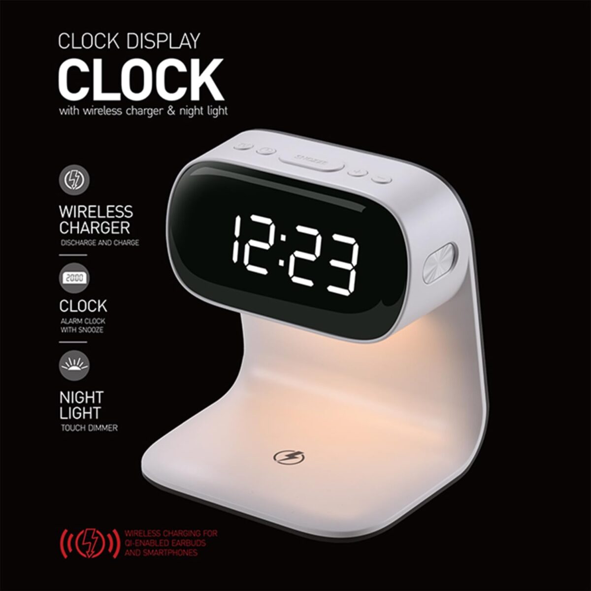 Reloj despertador digital con estación de carga rápida inalámbrica de 15W - Image 2