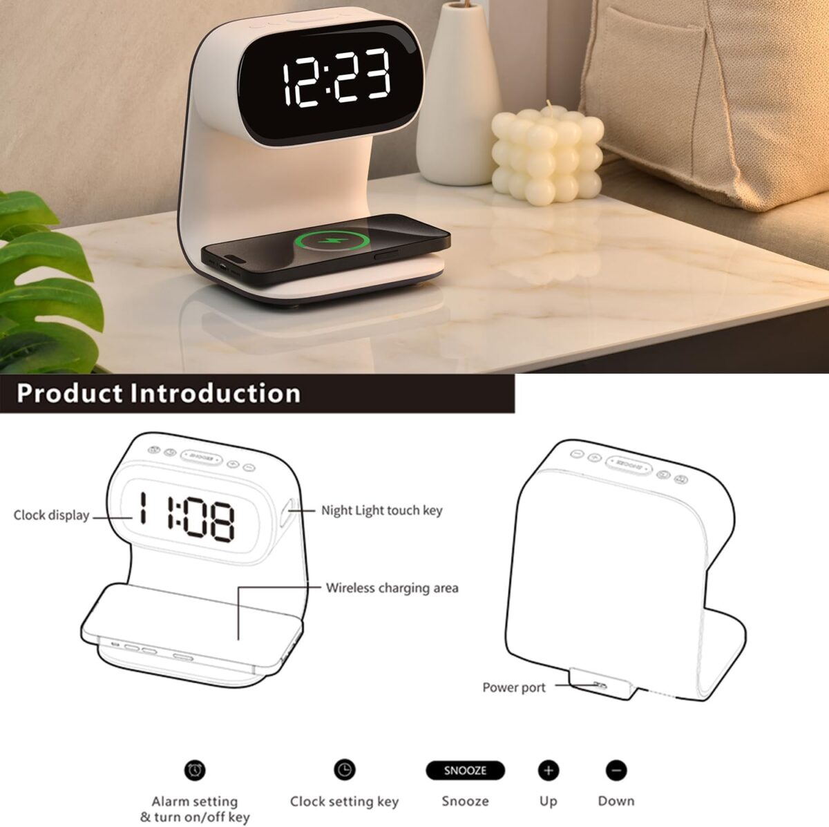 Reloj despertador digital con estación de carga rápida inalámbrica de 15W - Image 7