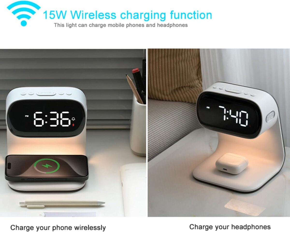 Reloj despertador digital con estación de carga rápida inalámbrica de 15W - Image 5