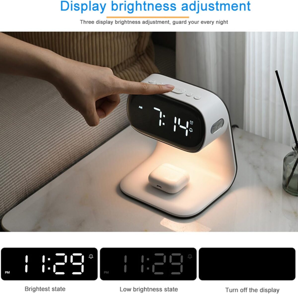 Reloj despertador digital con estación de carga rápida inalámbrica de 15W - Image 6